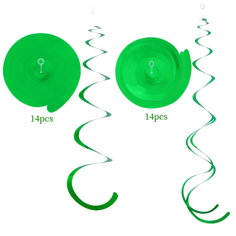 Yymobt Green Ceiling Swirl Foil Decorations Hanging Plastic Streamer Themed Swirl Party for St. Patricks Day Spring Summer Celebration Party Supplies, Pack of 28 - Image 2